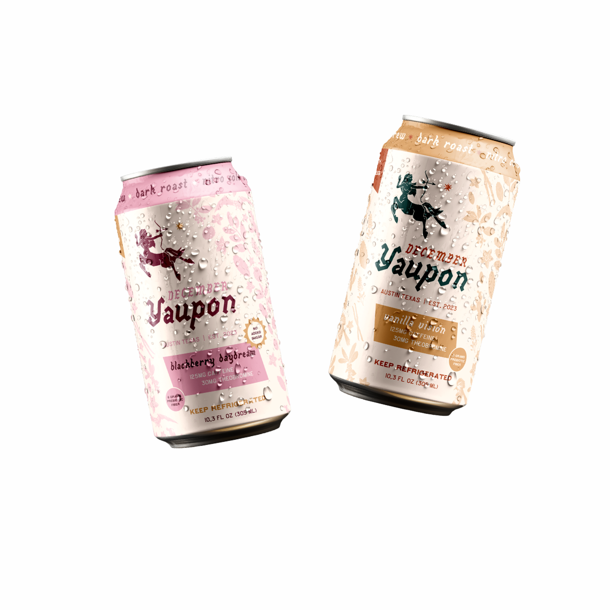 December Yaupon beverage cans in blackberry daydream and vanilla vision flavors